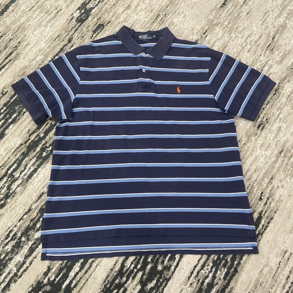 Polo Ralph Lauren Short Sleeve Polo Shirt Classic Fit Blue Striped Pony Size 2XB - Picture 1 of 6